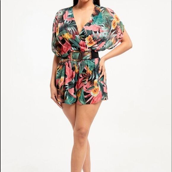 Tropical Kimono Chiffon Romper - Picture 3 of 10